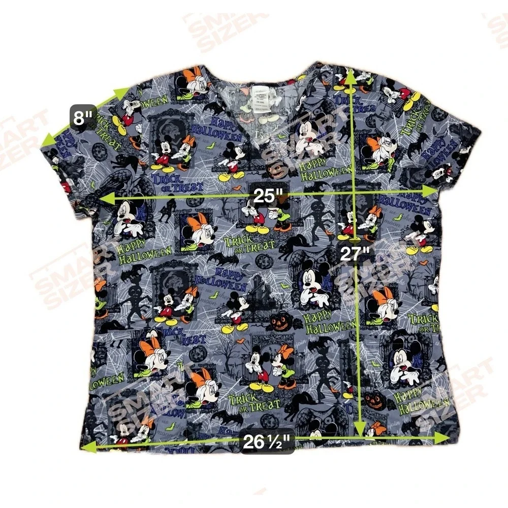 DISNEY Mickey & Minnie Mouse Halloween SCRUBS TOP  Haunted Mansion Gray 2X
